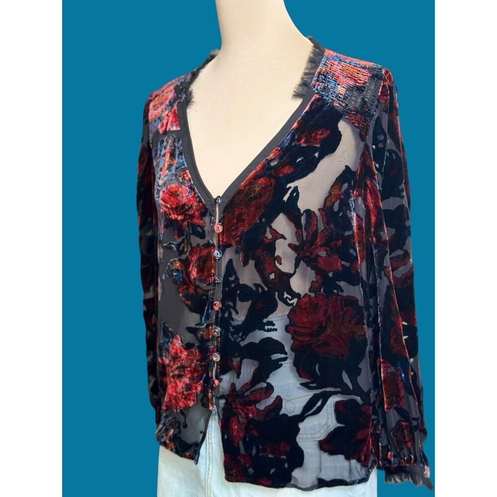 Sundance Primula Velvet Burnout Floral Blouse Silk Blend Size Medium Boho Goth - Picture 6 of 15